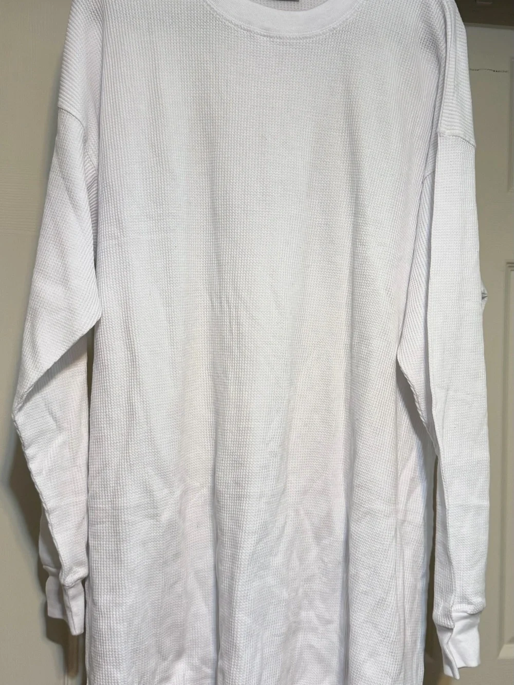 Men's Tall White Waffle Knit Long-Sleeve Shirt